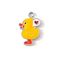 Gele eend emaille hanger met rood hart detail en een zilveren metalen afwerking - Geel Verzilverd