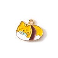 Pendentif en émail chat sushi pour création de bijoux avec design chat jaune et poisson - Jaune