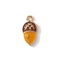 Cute brown and orange acorn charm with gold cross patterns for DIY jewelry making - Brown Gold Plated