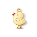 Pendentif poussin jaune mignon avec finition émaillée et anneau en métal doré - Jaune Clair Plaqué Or