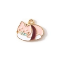 Pendentif chat sushi en émail rose avec boucle dorée pour bijoux DIY et porte-clés - Rose