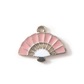 Pink and white fan-shaped alloy pendant charm with golden metal edges for DIY jewelry - Pink Gold Plated