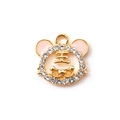 Tiger head pendant with gold plating, pink enamel, and sparkling rhinestones - Pink Gold Plated