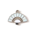 DIY enamel fan charm in pale green and white with silver metal loop for jewelry - Blue Plated Light Gold