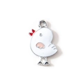 Pendentif poussin blanc en émail avec nœuds rouges pour porte-clés et sacs DIY - Blanc Plaqué Argent