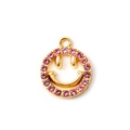 Gold smiling face pendant with pink crystals for DIY jewelry and necklaces - Pink Gold Plated