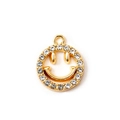 Sparkling pavé smile face charm with crystals in 18K gold plated alloy finish - White Gold Plated