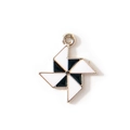 Black and white windmill pendant with enamel finish and metal edging for DIY jewelry - Black White Gold Plated