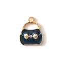 Miniature black enamel handbag pendant charm with gold trim and crystal for DIY jewelry - Black (Gold Frame)