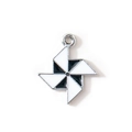 DIY cartoon windmill charm in black and white enamel finish with silver plating - Black White Silver Plated