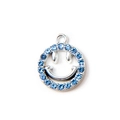 Lachend gezicht hanger met hemelsblauwe strass en verzilverde legering - Blauw (Verzilverd)