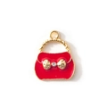 DIY alloy red enamel handbag pendant with gold plating and zircon stone for bracelets - Red (Gold Frame)