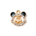 Golden tiger charm with sparkling rhinestones and black enamel detail for jewelry making - Black Gold Plated