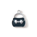 Black enamel handbag charm with silver bow and rhinestone for DIY jewelry crafts - Black (Silver Frame)
