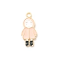 Cartoon little girl pendant in pink raincoat with gold-plated alloy for DIY jewelry - Pink Gold Plated