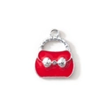 Mini red enamel handbag charm with silver bow and crystal for DIY jewelry - Red (Silver Frame)