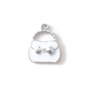White enamel handbag charm with silver bow detail and sparkling rhinestone accent - White (Silver Frame)