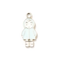 Cartoon child pendant in blue raincoat with drip oil finish for DIY jewelry - Light Blue Light Gold Plated