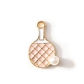 Colgante de raqueta de tenis en esmalte rosa y oro con perla para bisutería DIY - Raqueta de Ping Pong / Rosa Chapado en Oro