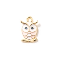 Pendentif hibou en alliage doré avec émail rose et blanc pour la création de bijoux DIY - Rose Plaqué Or