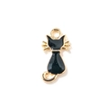 Gouden kattenbedeltje met zwart emaille en dubbele verbindingsringen voor DIY-sieraden - Zwart Verguld