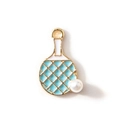 Colgante raqueta de ping pong con esmalte azul y perla para pulseras creativas - Raqueta de Ping Pong / Azul Chapado en Oro