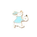 Pendentif lapin émaillé avec montre à gousset plaqué or pour création de bijoux DIY - Style Plaqué Or / Bleu
