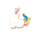 Ciondolo gatto unicorno in lega con corpo bianco e coda arcobaleno per bracciali DIY - Bianco Placcato Oro
