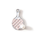 DIY enamel ping pong paddle pendant with pearl accent in pink diamond pattern finish - Ping Pong Racket / Pink Silver Plated