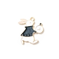 Pendentif lapin émaillé avec montre à gousset pour création de bijoux et bracelets - Style Plaqué Or / Noir