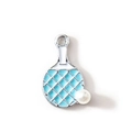 Blue enamel table tennis racket pendant charm with pearl accent for DIY jewelry - Ping Pong Racket / Blue (Silver Plated)