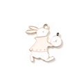 Pendentif lapin à la montre à gousset en émail rose et blanc plaqué or - Style Plaqué Or / Rose