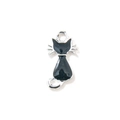 Cat silhouette charm pendant in black enamel and silver alloy with double jump rings - Black Silver Plated
