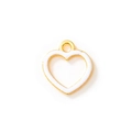 DIY gold alloy heart pendant with white enamel filling for minimalist jewelry making - Hollow Heart Pendant (0205) / White Gold Plated
