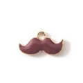 DIY mustache charm with dark reddish-brown enamel inlay and gold-plated metal frame - Brown Gold Plated