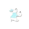 Pendentif lapin Alice avec manteau bleu et montre de poche pour création de bijoux - Style Plaqué Argent / Bleu