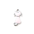 Pink enamel cat silhouette charm with silver metal frame for DIY bracelet jewelry - Pink Silver Plated