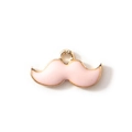 Pink enamel mustache pendant with golden alloy frame for DIY jewelry making - Pink Gold Plated