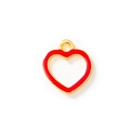 DIY gold alloy heart pendant with red enamel inlay and top ring for jewelry making - Hollow Heart Pendant (0205) / Red Gold Plated