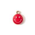 DIY jewelry alloy charm with bright red enamel smiley face and gold plated border decoration - Red Gold Plated