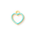DIY heart-shaped alloy charm with sky blue enamel and gold plating for jewelry making - Hollow Heart Pendant (0205) / Blue Gold Plated