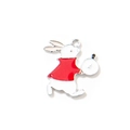 Pendentif émaillé lapin blanc avec gilet rouge et montre à gousset pour bijoux DIY - Style Plaqué Argent / Rouge