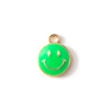 Vibrant green enamel smiley face charm with gold-plated metal frame for DIY jewelry - Green Gold Plated