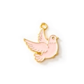 Colgante de paloma rosa esmaltada con alas doradas para bisutería artesanal - Rosa Chapado en Oro