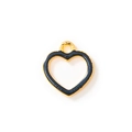 DIY alloy heart pendant with gold plating and black enamel frame for jewelry making - Hollow Heart Pendant (0205) / Black Gold Plated
