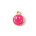 Pink enamel round smiley face alloy charm with gold trim for DIY jewelry making - Pink (Gold Plated)