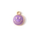 DIY jewelry charm with purple enamel smiley face and golden metal border finish - Purple Gold Plated