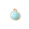 Sky blue enamel smiley face charm with gold plating for DIY jewelry making - Blue Gold Plated