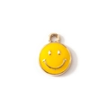 Classic yellow enamel smile face charm with gold-plated metal border for DIY jewelry - Yellow Gold Plated