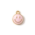 Pink enamel smiley face pendant with gold plating for DIY jewelry and bracelets - Pink Gold Plated
